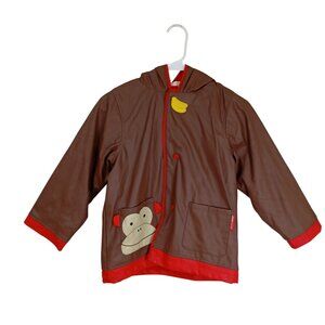 Skip Hop Kids Monkey Hooded Rain Jacket Brown & Red Size L (5/6)